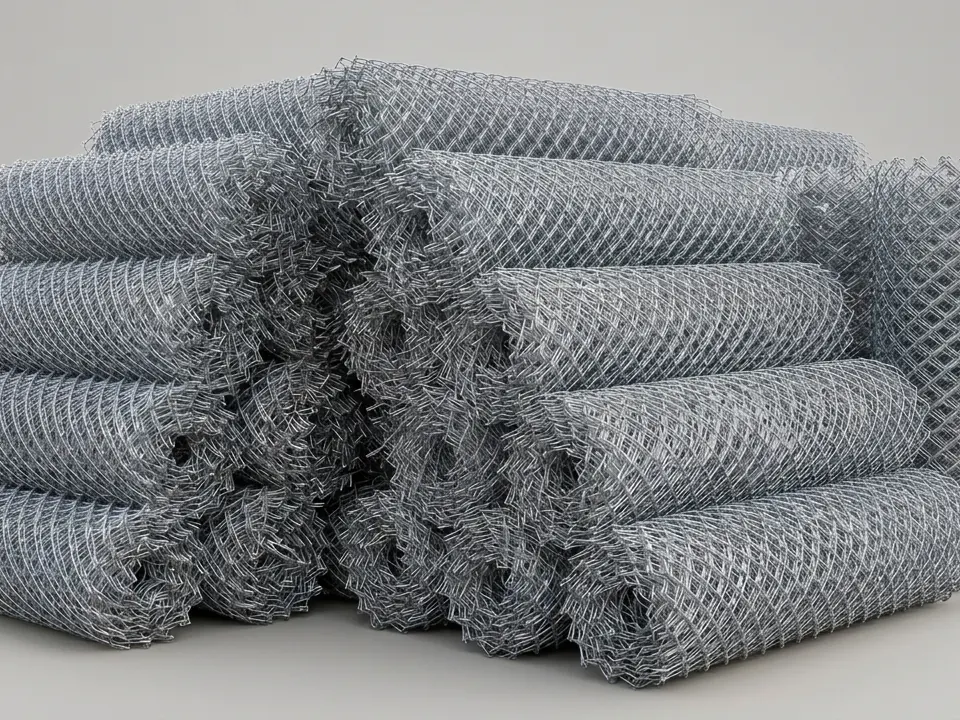 Rolled galvanized chain-link fencing mesh stock, ready for dispatch